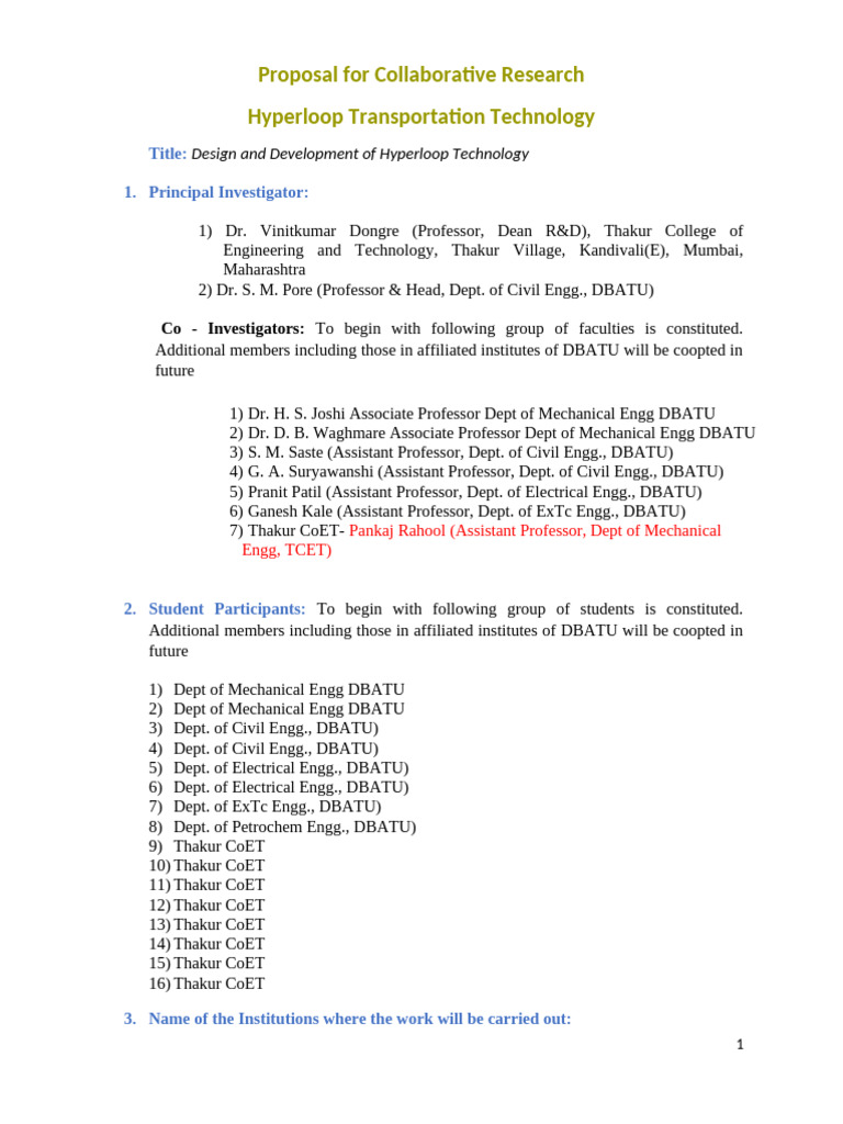 DBATU Proposal Hyperloop 10052024 | PDF | Hyperloop | Transport