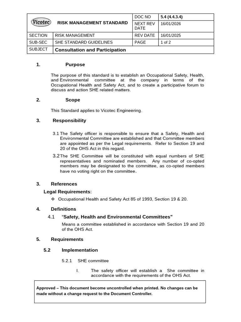 SHE. 5.4 Committees (4.4.3.4) | PDF | Committee | Safety