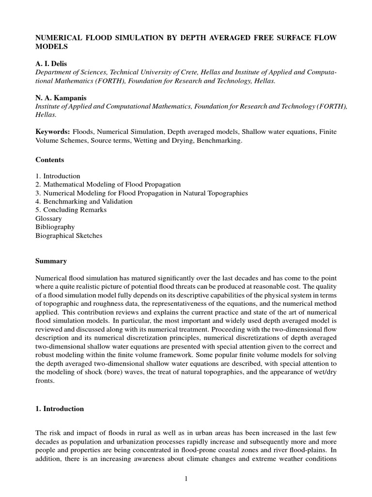Numerical Flood Simulation by Depth Averaged Free Surface Flow Models ...