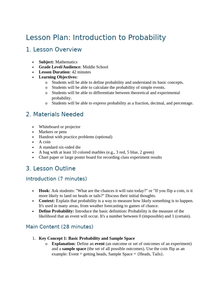Lesson Plan: Introduction To Probability | PDF