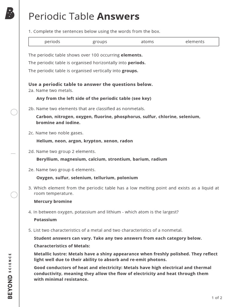 Au SC 1688726267b Periodic Table Worksheet Answers | PDF | Periodic ...