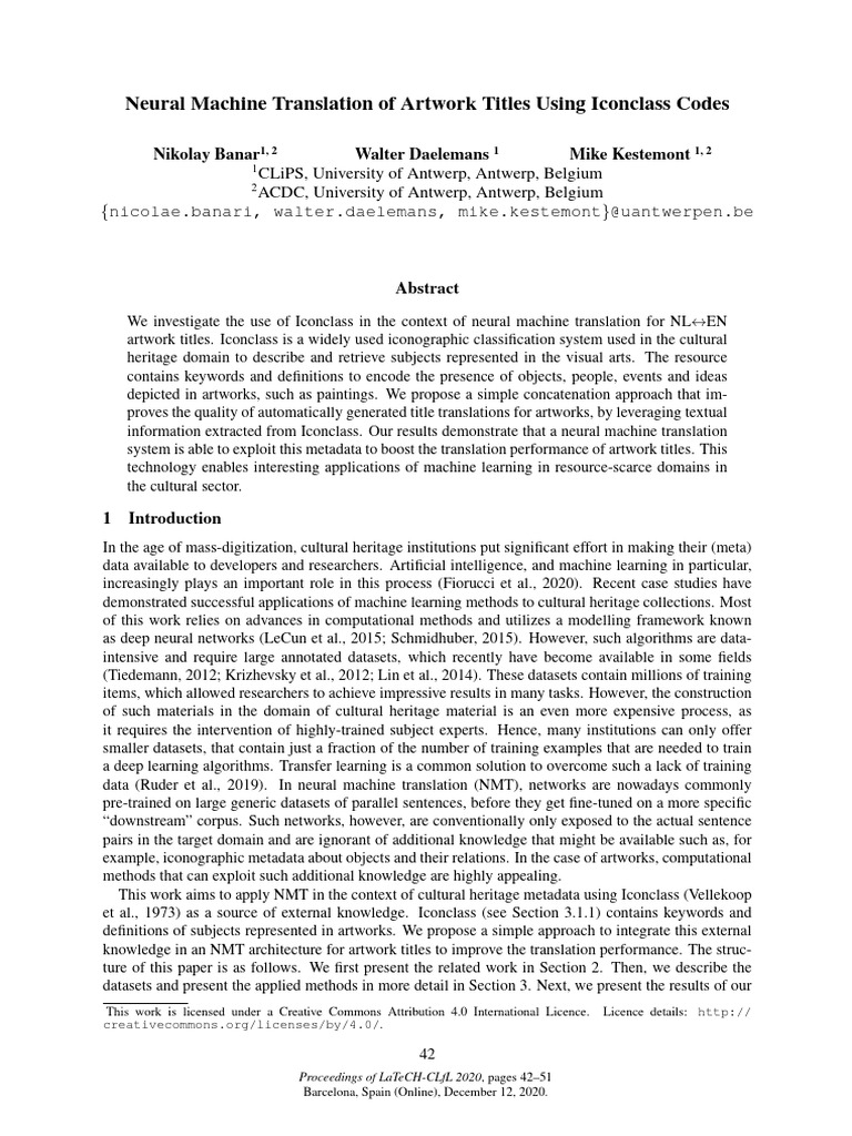 2020.neural Machine Translation of Artwork Titles Using Iconclass Codes ...