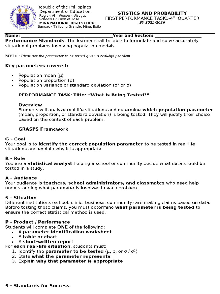 Performance Task 1 Statistics | PDF | Statistics | Accuracy And Precision