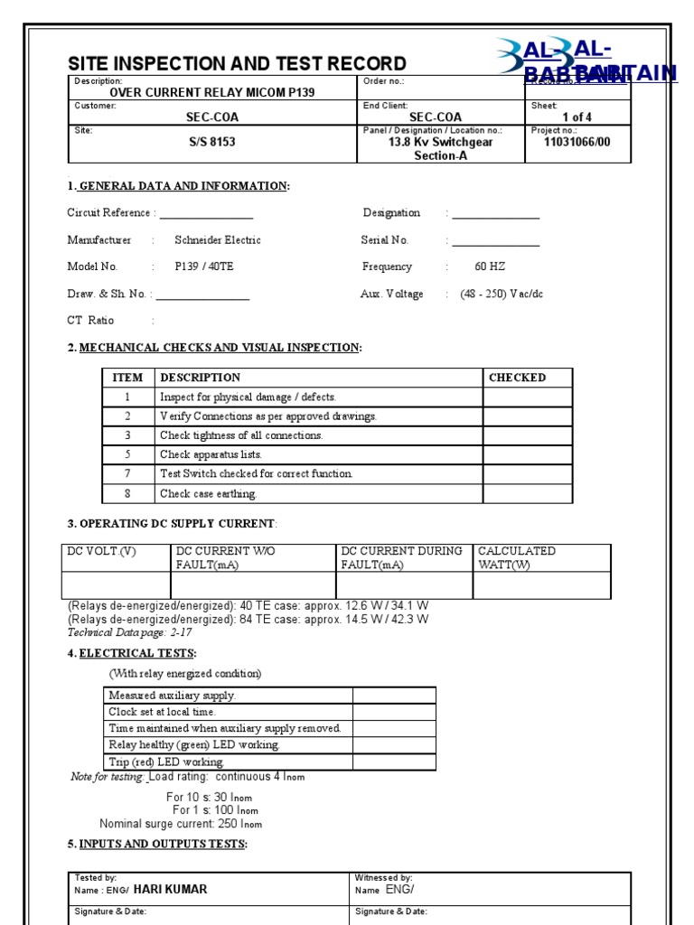 P139 Relay Inspection Report | PDF | Relay | Watt