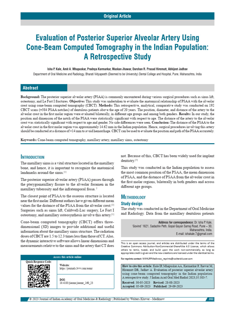 Evaluation of Posterior Superior Alveolar Artery.20 | PDF | Ct Scan ...
