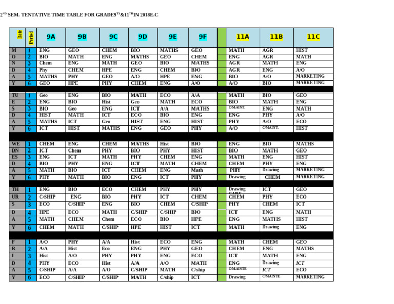 New G 9 & 11 Time Table | PDF