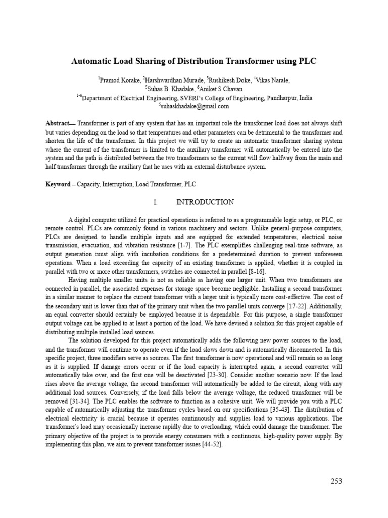 Automatic Load Sharing of Distribution Transformer Using PLC | PDF ...