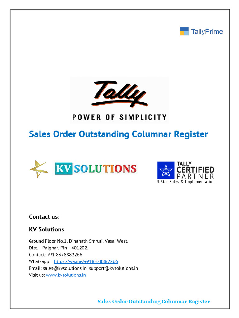 Sales Order Outstanding Columnar Register - Manual TP | PDF | Software ...