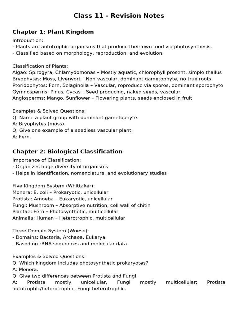 Class 11 Revision Notes | PDF