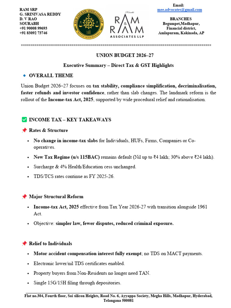 Budget 2026 - Tax Key Notes | PDF | Taxes | Income Tax