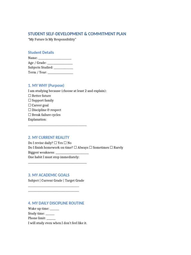Student Self Development Plan | PDF