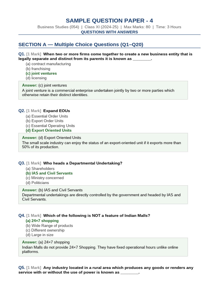 BST SamplePapers 4 and 6 QnA | PDF | Insurance | Preferred Stock