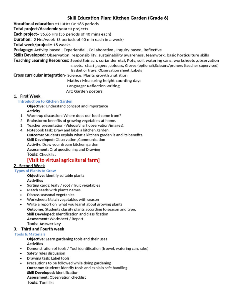 Skill Education Plan - Docx (VI) | PDF | Sowing | Compost