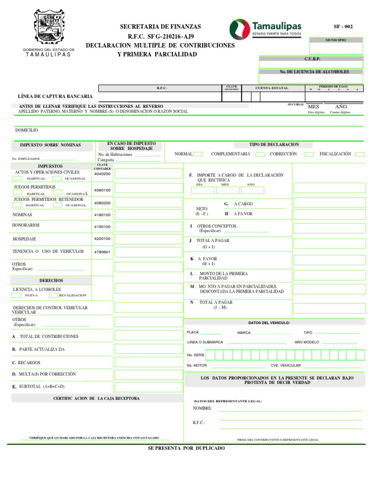 Declaración de Impuesto sobre Nómina SF-002 | PDF