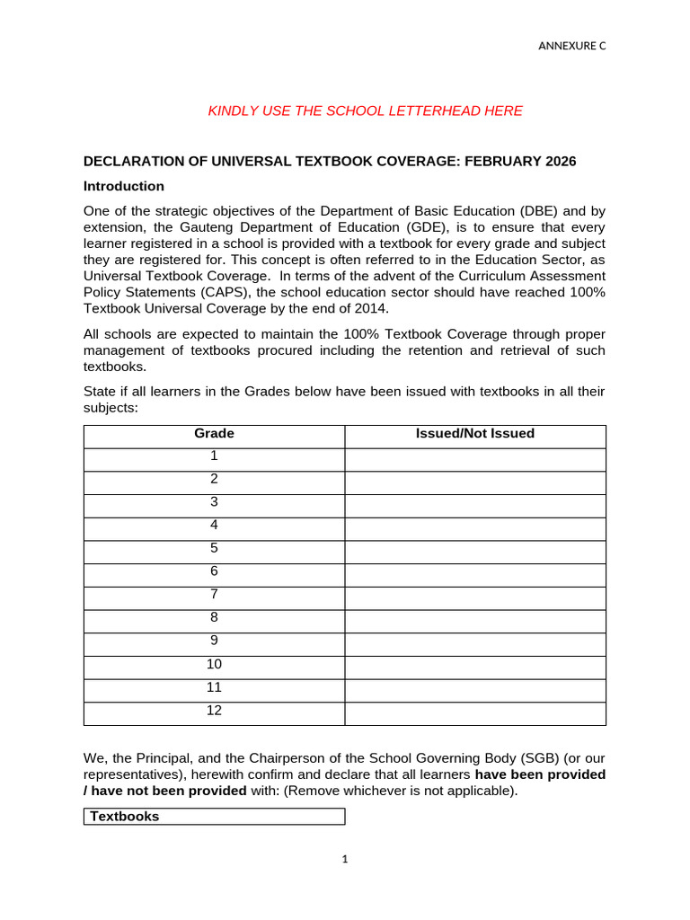 Final Declaration of Universal Textbook Coverage 2026 | PDF