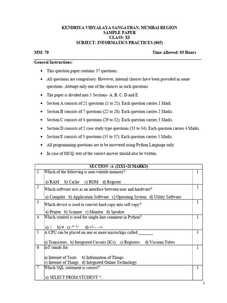 XI-IP Sample Paper | PDF | Software | Computing