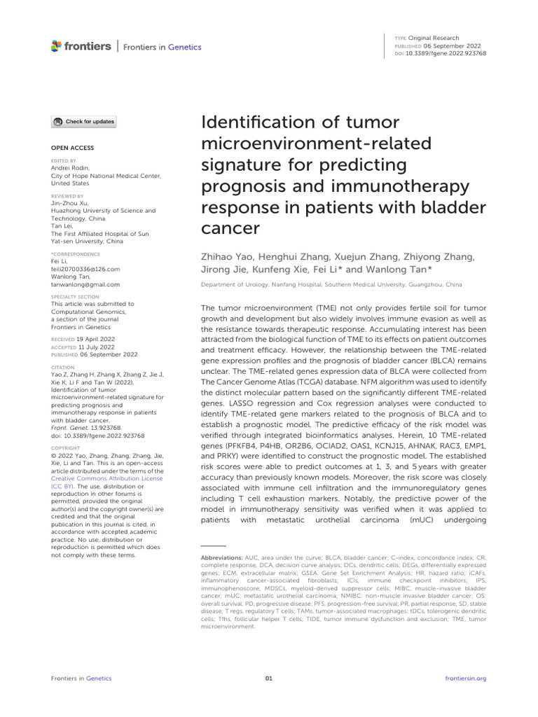 Identification of Tumor Microenvironment-Related Signature For ...