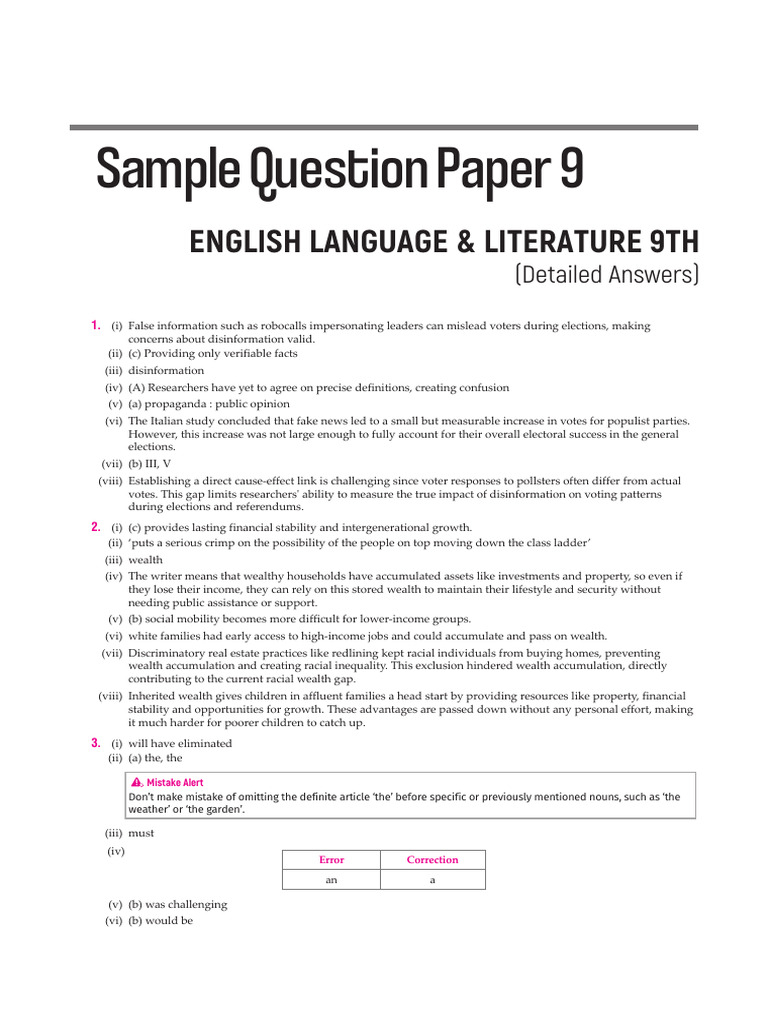 CBSE Sample Paper 9 English Lang Lit 9 | PDF | Wealth | Social Mobility