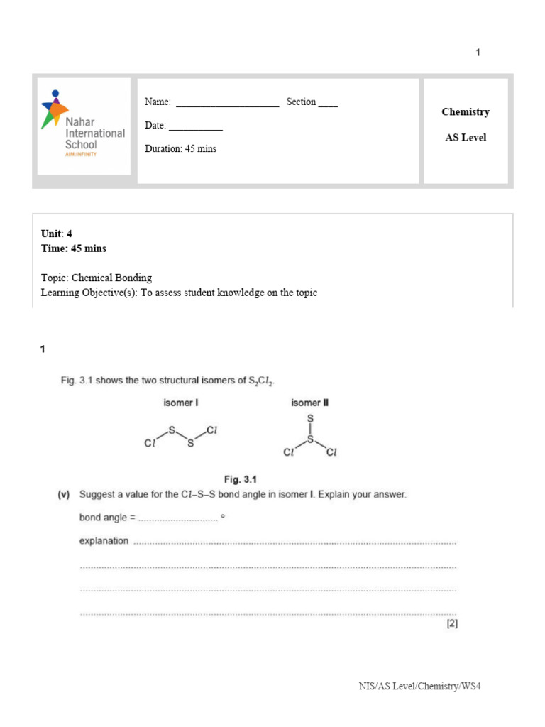 WS 4 - Chemical Bonding | PDF