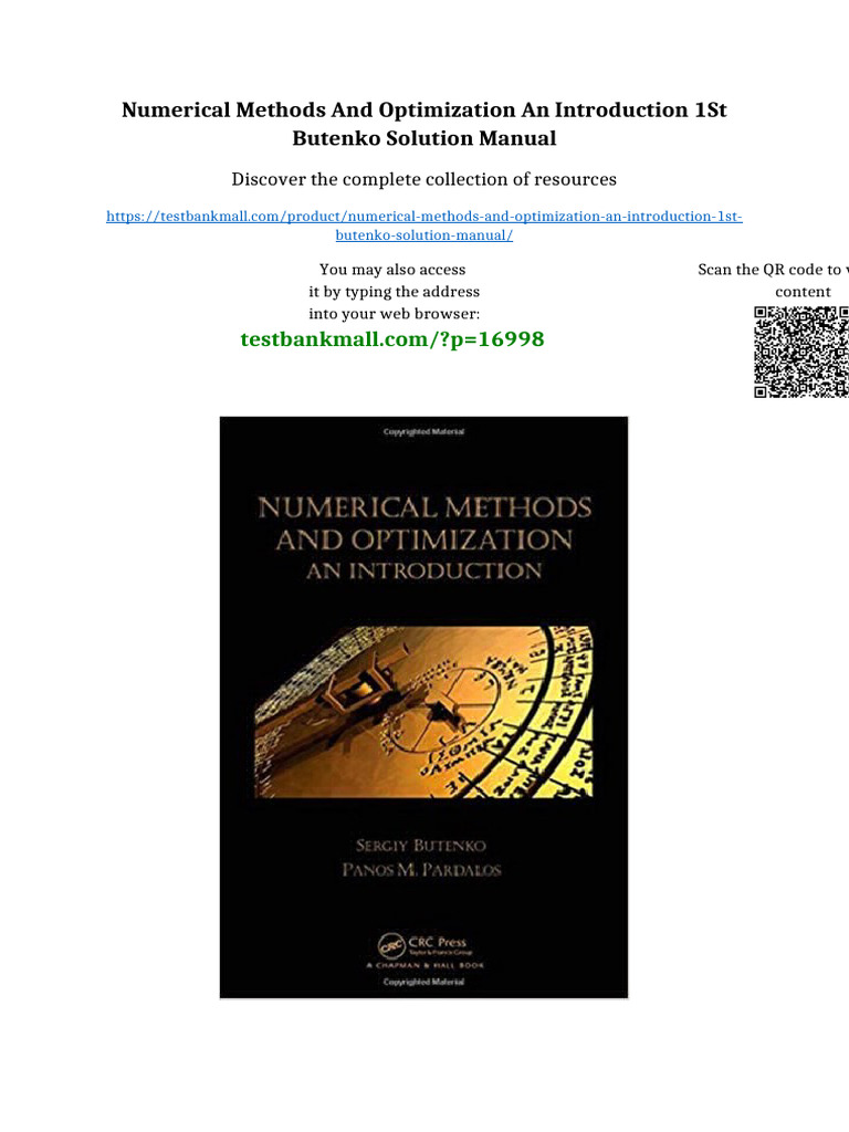 Numerical Methods and Optimization An Introduction 1st Butenko Solution ...