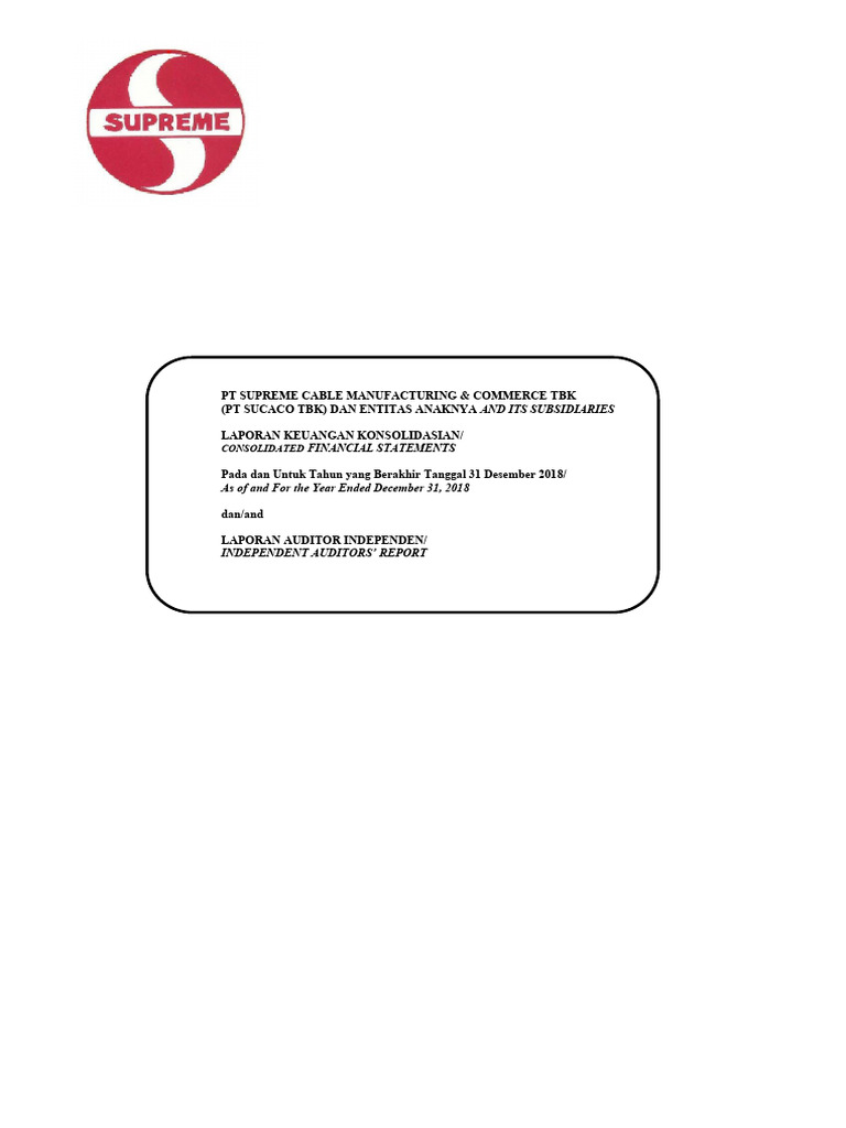 PT Supreme Cable Manufacturing & Commerce TBK (PT Sucaco TBK) Dan ...