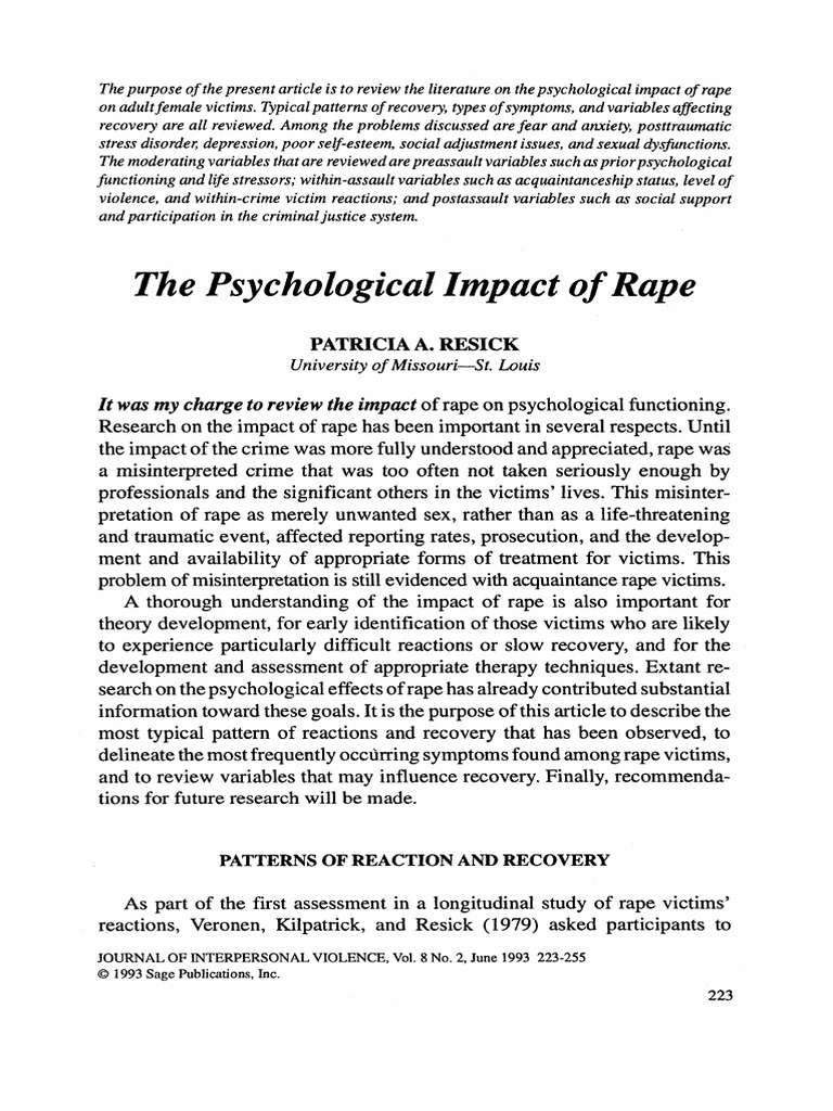 Psychological Impact of Rape | PDF