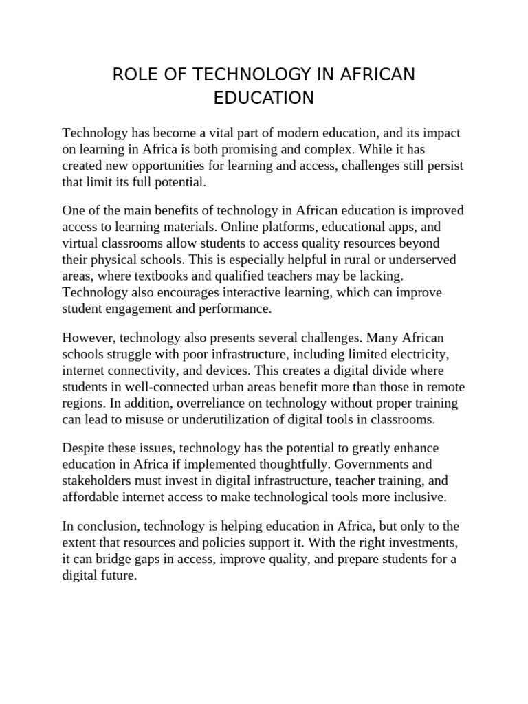 Role of Technology in African Education | PDF