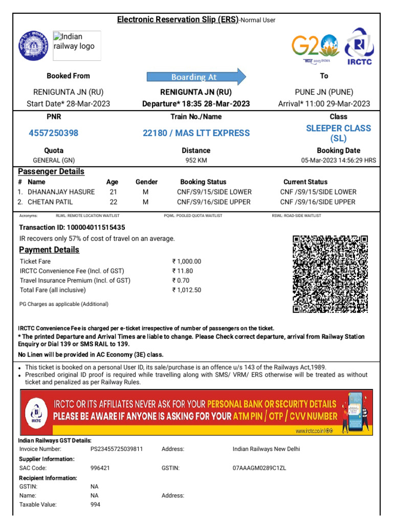 Dhananjay Return Ticket | PDF | Identity Document