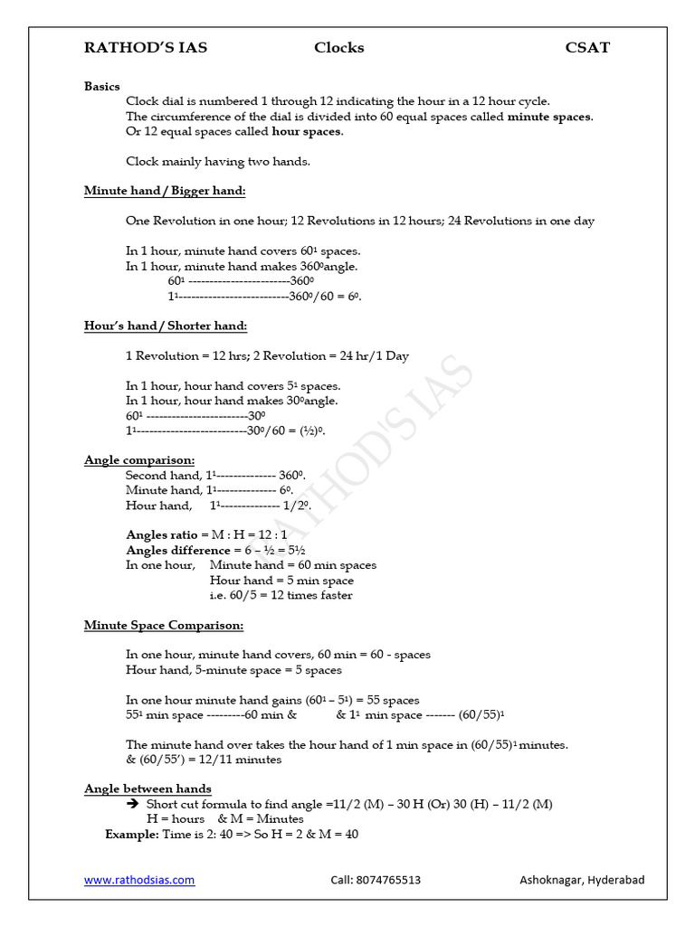 Clocks Hand Out | PDF | Hour