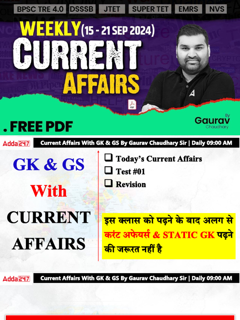 15 - 21 Sep 2024 - Daily GK Current Affairs | PDF