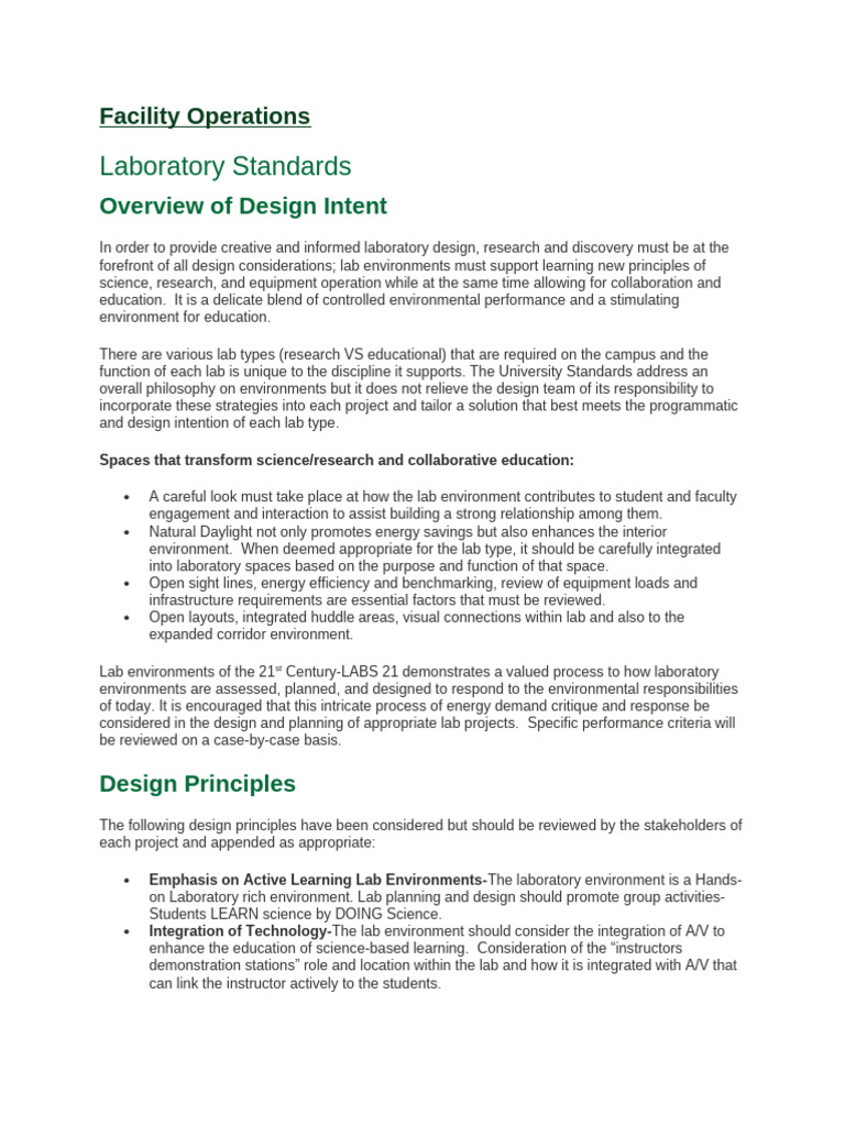 Facility Operations Laboratory Standard | PDF | Laboratories ...