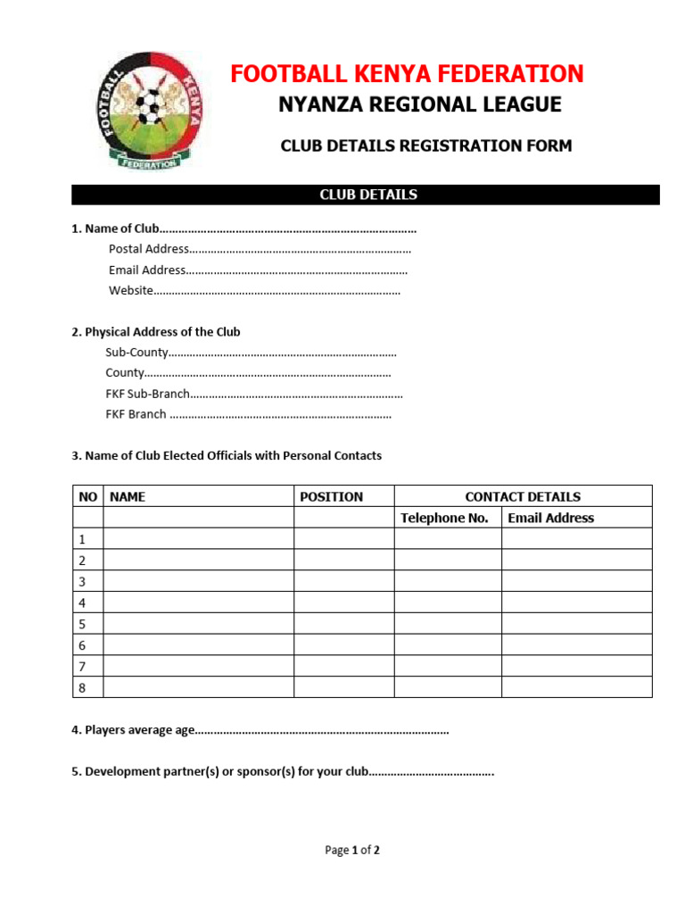 Regional Club Details Registration Form | PDF