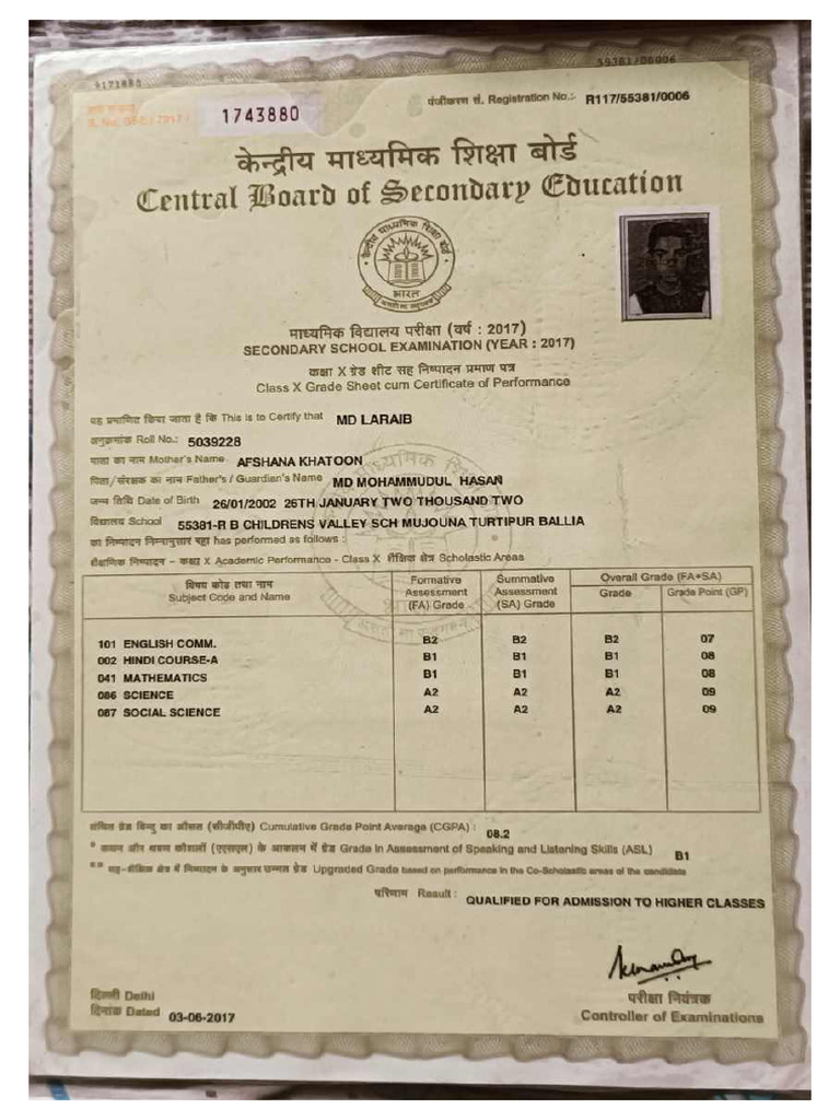 10th Marksheet Compressed | PDF