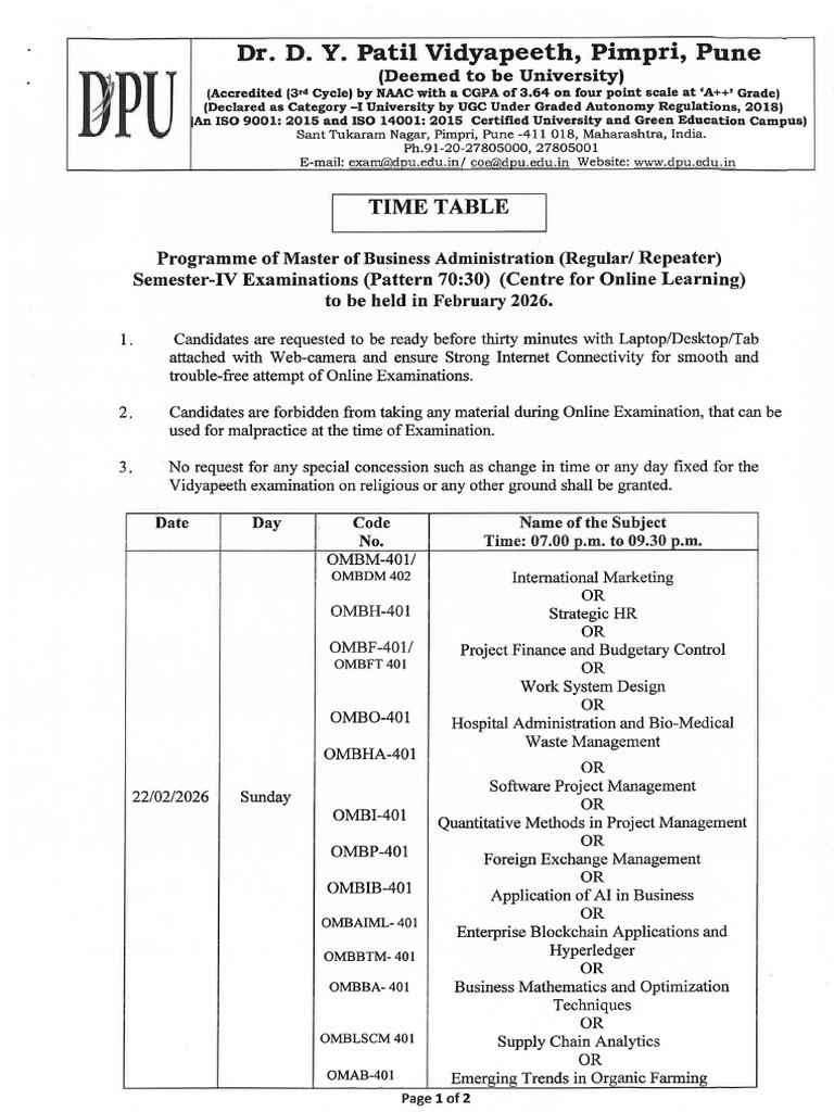 MBA (COL) Sem-IV (Regular-Repeater) Examination (Pattern 70.30 ...