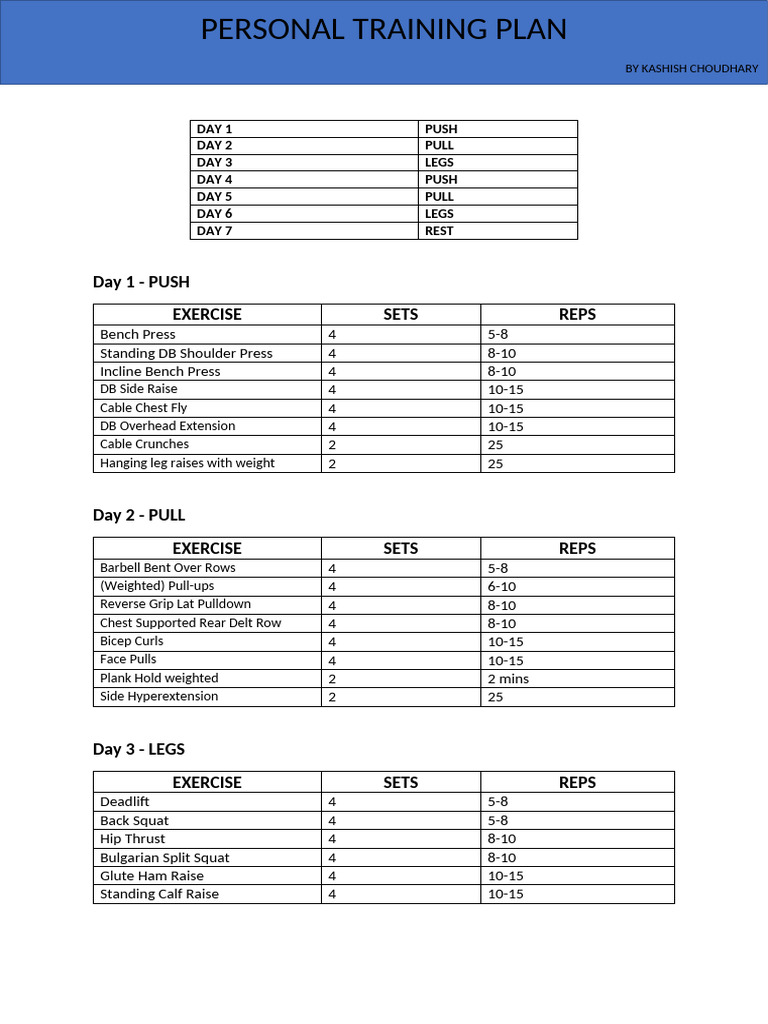 Personal Training Plan PPL | PDF | Weight Training | Strength Training
