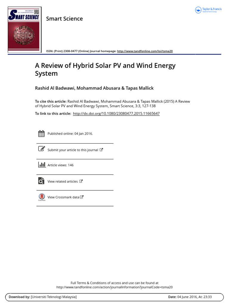 A Review of Hybrid Solar PV and Wind Ene | PDF | Photovoltaic System ...