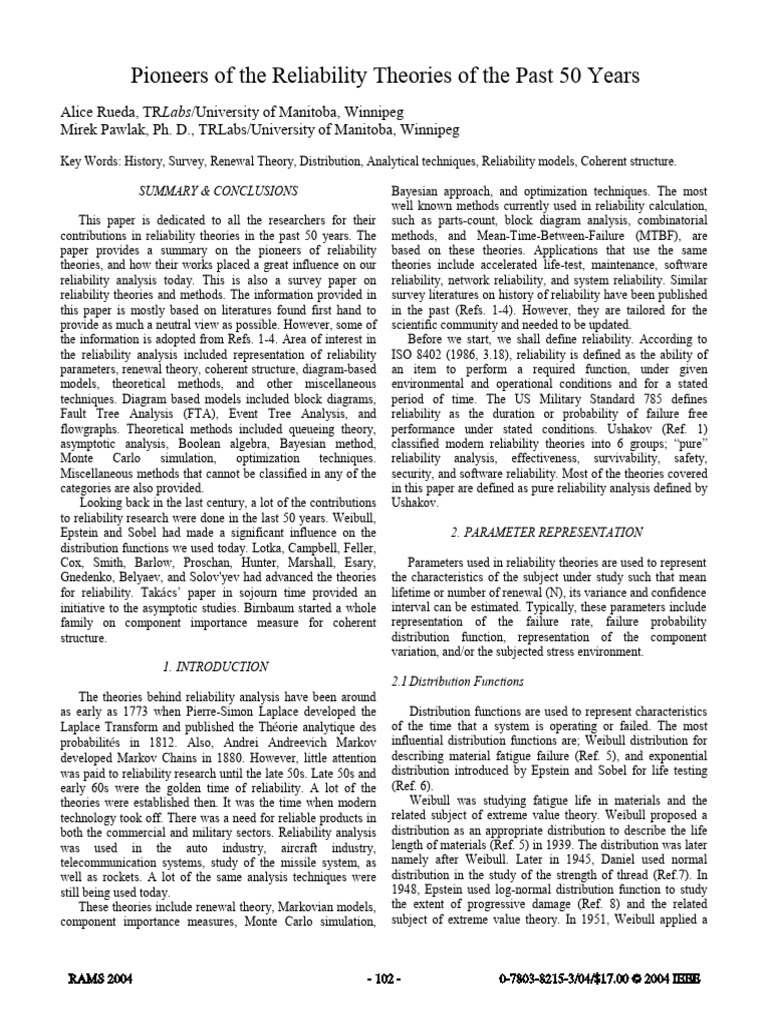 Pioneers of The Reliability Theories of The Past 50 Years | PDF ...