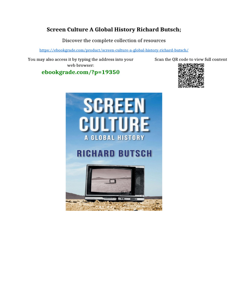 Screen Culture A Global History Richard Butsch Updated 2025 | PDF ...