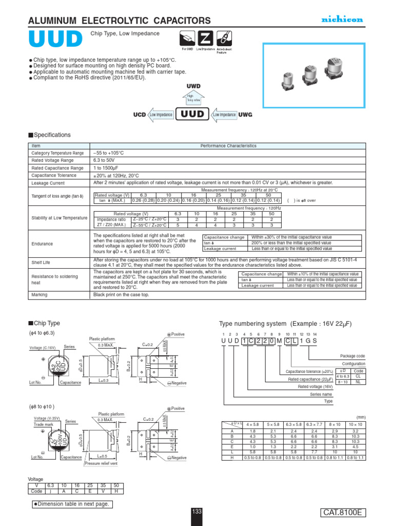 Aluminum Electrolytic Capacitors: Specifications | PDF | Capacitor ...