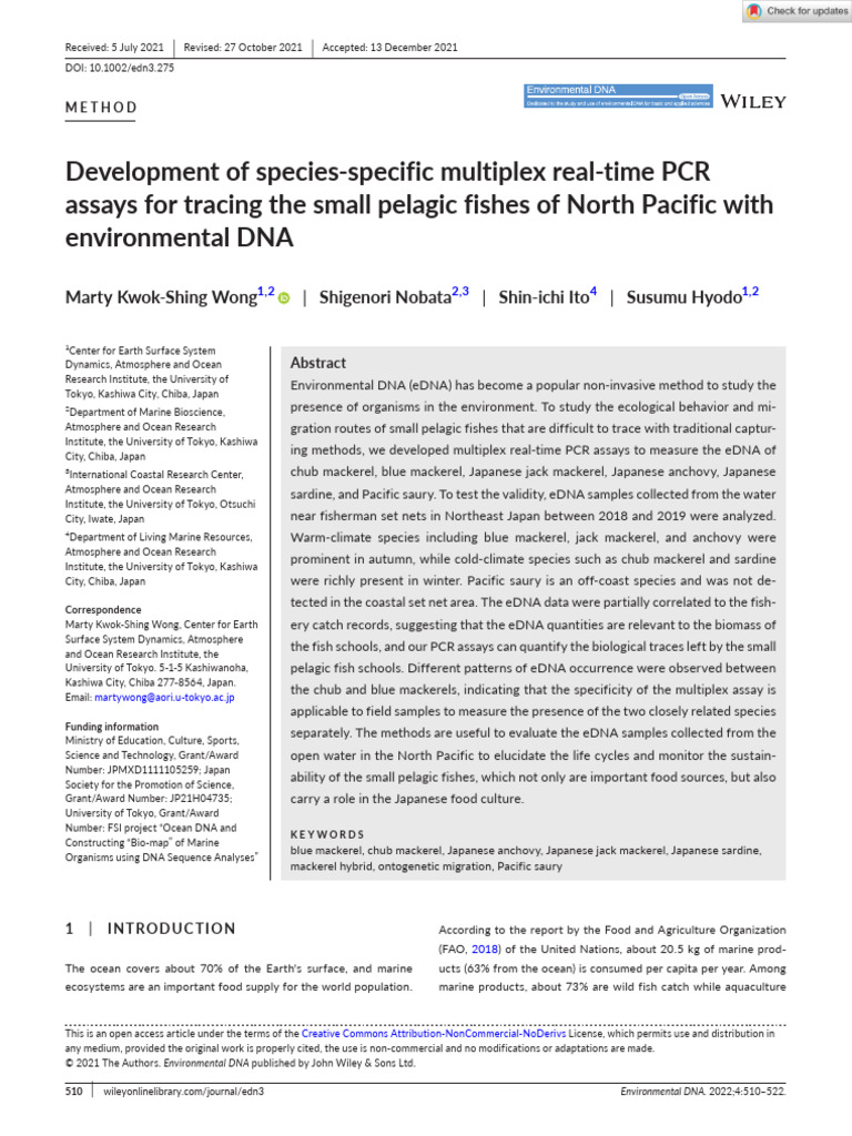 Environmental DNA - 2022 - Wong - Development of Species Specific ...