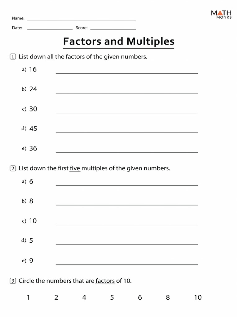 Factors and Multiples Worksheet | PDF