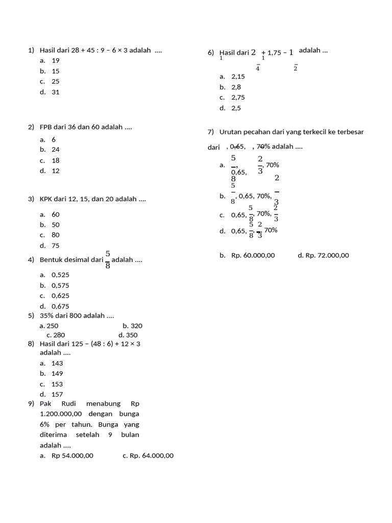 Soal Tka 1 | PDF