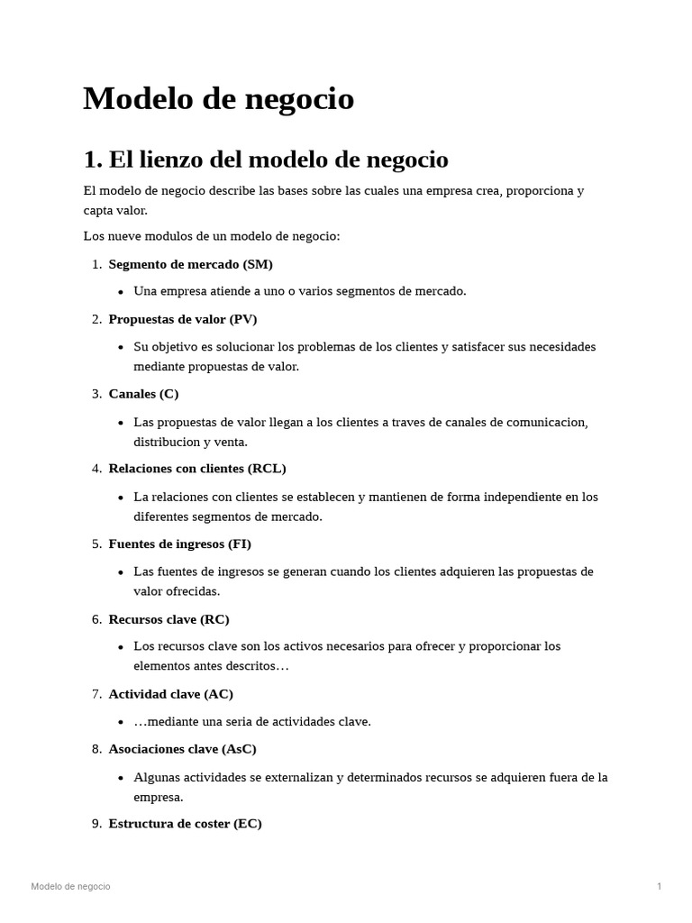Modelos de Negocio Resumen | PDF | Modelo de negocio | Mercado (economía)