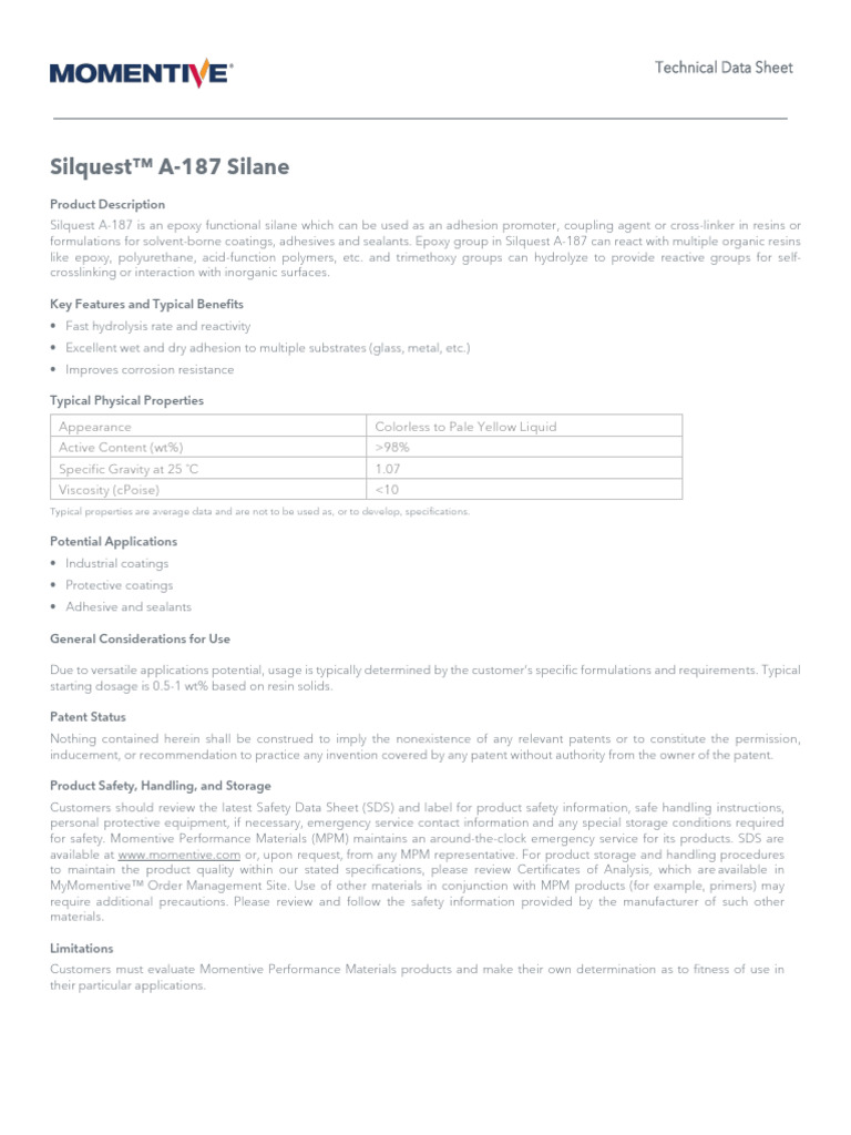 Silquest A 187 | PDF | Epoxy | Secondary Sector Of The Economy