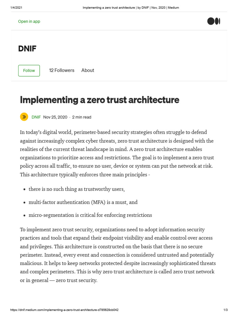 Implementing A Zero Trust Architecture | PDF | Security | Computer Security