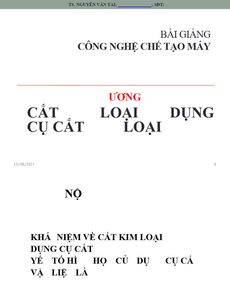 Chuong 2 - Thong So Hinh Hoc Va Vat Lieu Dung Cu Cat | PDF