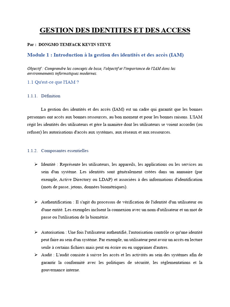 Gestion Des Identites Et Des Access - Module 1 Et Module 2 | PDF ...