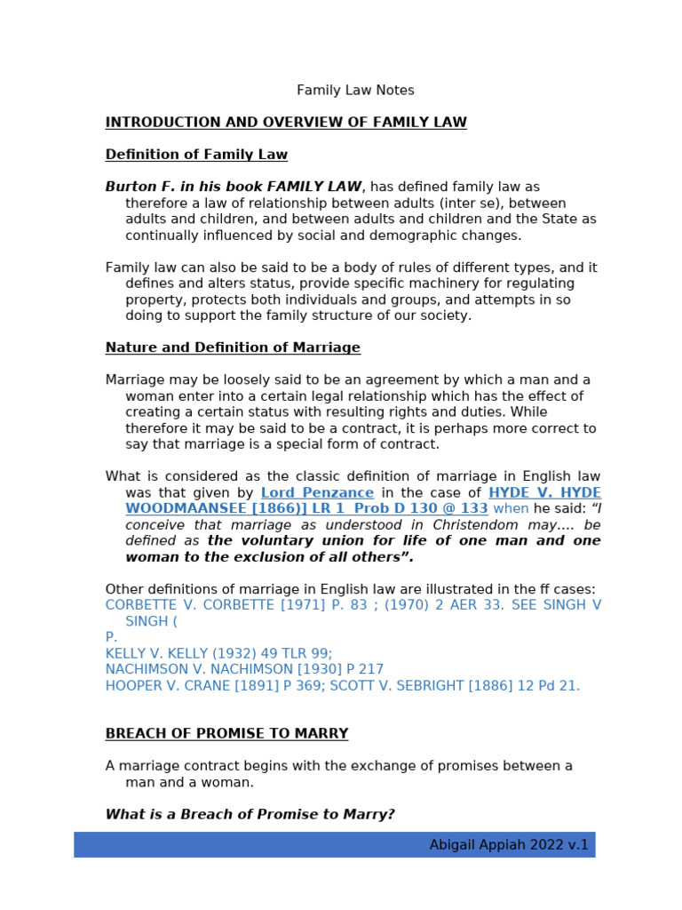 Family Law Class Notes | PDF | Marriage | Breach Of Contract