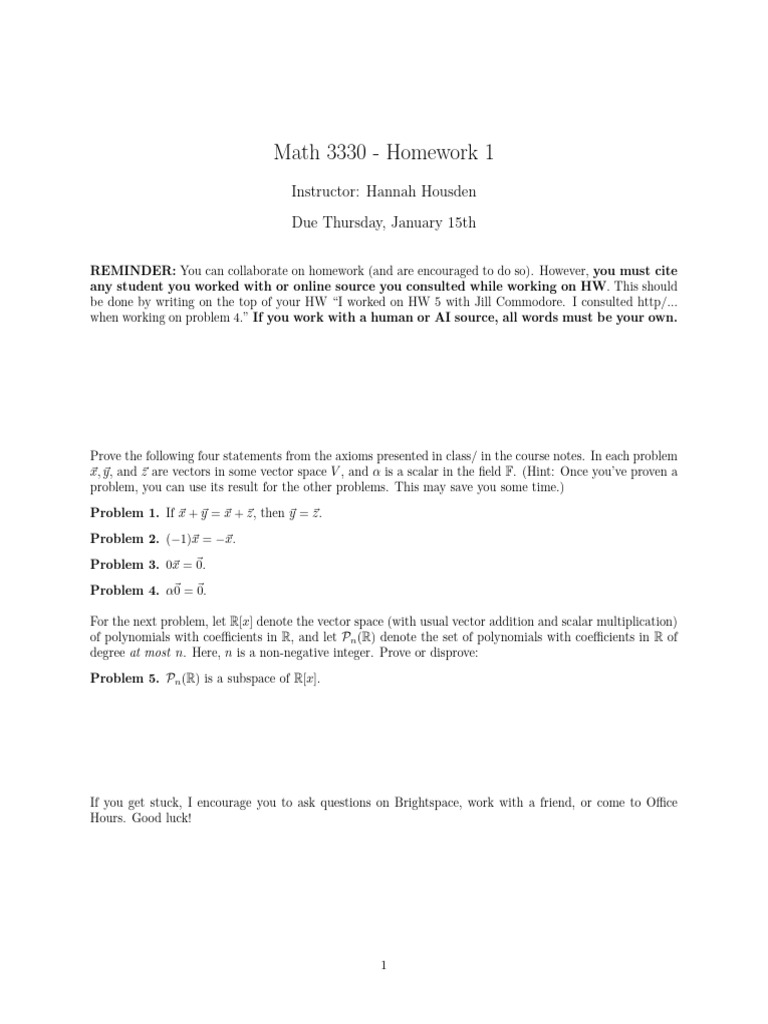 Math 3330 HW 1 | PDF