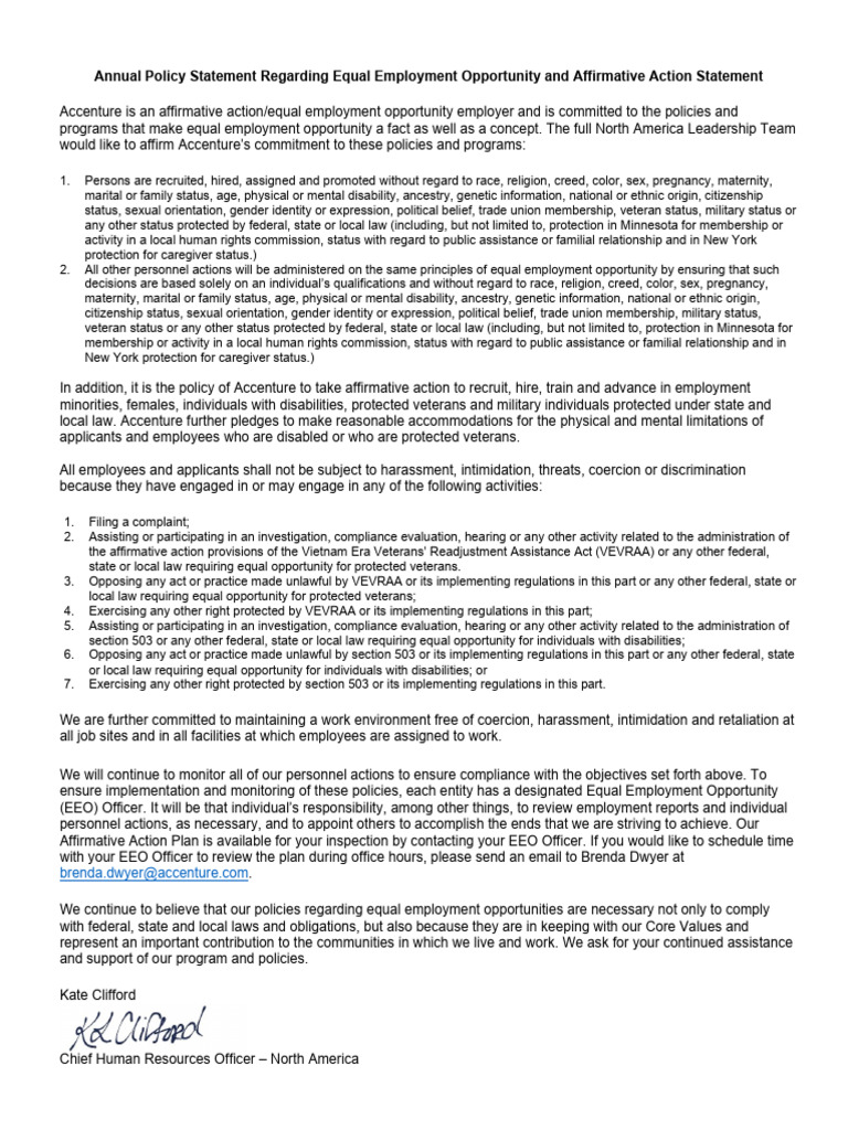 Annual Policy Statement Regarding EEO Applicant | PDF | Equal ...